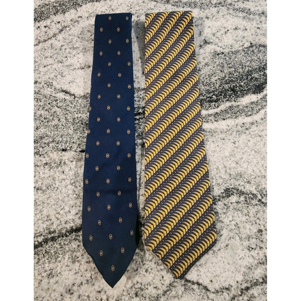 CHRISTIAN‎ DIOR TIE BUNDLE OF 2 SILK USA MONSIEUR YELLOW BLUE PATTERNS DESIGNER
